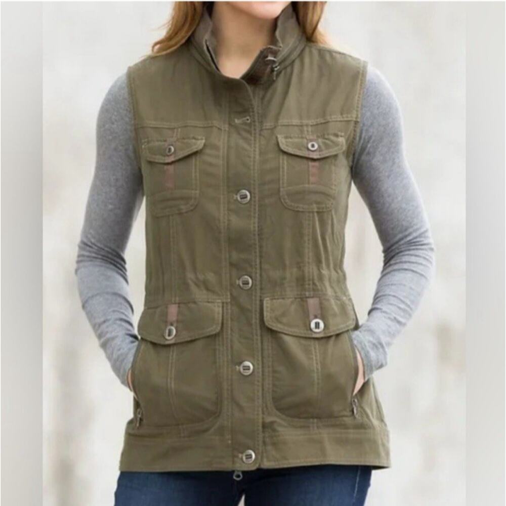 Kuhl Womens Size Small Canvas Hoodie Vest Utility Rekon Green Full Zip Hiking